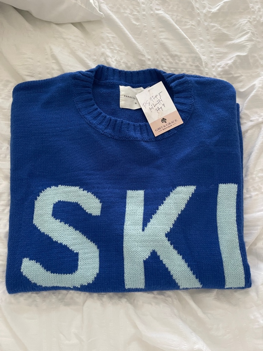 Panache Royal Blue Crewneck Sweater with Light Blue Lettering